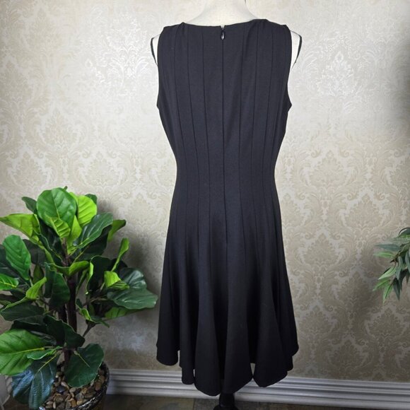 Calvin Klein Size 10 Black Fit and Flare Seamed Dress Sleeveless Hidden Back Zip - Picture 7 of 14